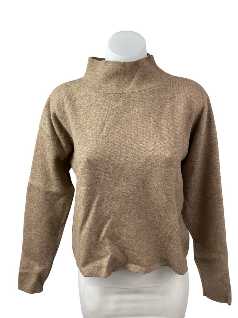 Quince Women's Tan Long Sleeve Mock Neck Knit Sweatshirt Sweater Top Size XS